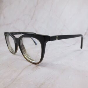 Chanel 3256 Black Olive Green Cat Eye Eyeglass Frames 52-19-140 Italy CC Logo